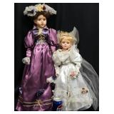 2 Porcelain Dolls w Victorian Dresses - Bride +