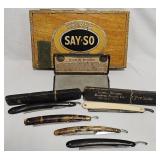Antique Straight Razors, Tin & Hone