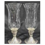 2 Duchin Sterling Silver Hurricane Glass Candle