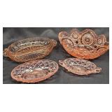 4 Pink Depression Glass Bowls & Platters