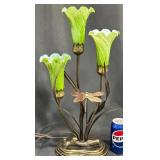 Dragonfly Table Lamp w Green Glass Tulip Shades