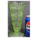 Green Depression Glass Vase Chevron