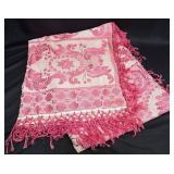 Italian Pink & White Jacquard Textile w Fringe