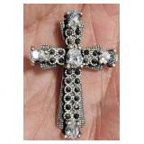 Sterling Silver Cross Pendant w Marcasite & CZ