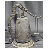 Asian Bronze Temple Bell Dragon Motif w Stand