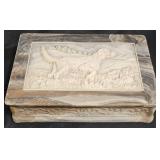 Vntg Incolay Carved Stone Box w Dog Design