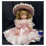 Michael Reid Porcelain Doll w Pink Dress & Hat