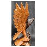 Hand-Carved Wooden Bald Eagle Sculpture