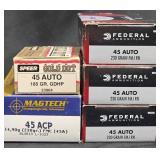 5 Boxes 45 Auto Ammo - Federal, Speer & Magtech