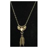 Sterling Silver Necklace w Opal & Feather Charm
