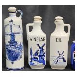 3 Vntg Porcelain Bottles - Delft Blue, Czech