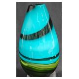 Turquoise & Green Art Glass Vase w Swirls