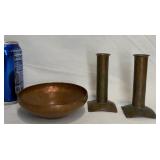 Handmade Copper Bowl & Pair of Candle Holders