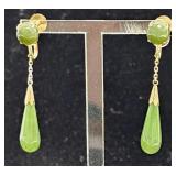 18KT Gold Screw-On Earrings w Jade Drops