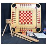 Vntg Carrom Game Board Set w Wooden Stand+