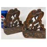 Vntg Iron Gladiator Warrior Fighting Lion Bookends