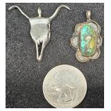 Silver Bull Skull & Stone Pendants