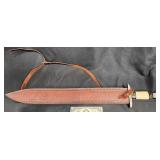 Damascus Steel Sword w Bone & Leather Sheath