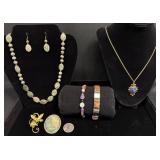Stone Jewelry Lot w Gold-Fill Set, Vintage Pins +