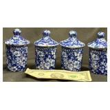 4 Staffordshire Calico Ceramic Spice Jars