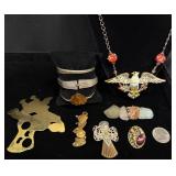 Handmade Artisan Jewelry Lot w Brooches, Bracelets
