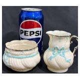 Belleek Porcelain Blue Bow Cream & Sugar Set