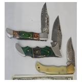 3 Damascus Steel Folding Knives
