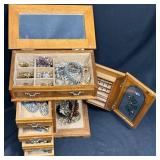 Wooden Jewelry Box w Assorted Fashion Jewelry