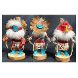 3 Native American Kachina Dolls, Signed by Artist