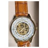 Akribos XXIVï¿½Skeleton Watch w Leather Band