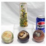 3 Alabaster Stone Orbs & Daisyglas Paperweight