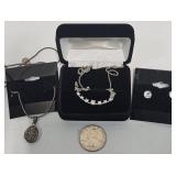 Sterling Silver Jewelry- Locket Necklace, Earrings