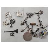 Sterling Silver Charm Bracelet w Vintage Charms