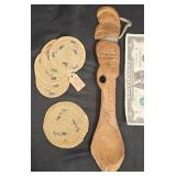 Native American Wooden Spoon & Woven Trays