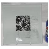 Etched Square Art Glass Plate from Gaudi Museum