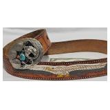 Leather Belt w Navajo-Style Silver Buckle