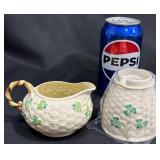 Belleek Porcelain Shamrock Creamer & Sugar Set