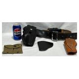Leather Gun Belt w Holster & Accessories