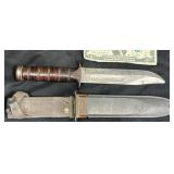 USN MK2 Knife w Sheath & Leather Handle