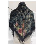 Velvet Shawl w Peacock & Floral Design