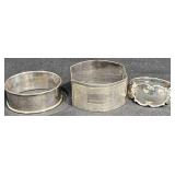 3 Sterling Silver Napkin Rings w Varied Designs