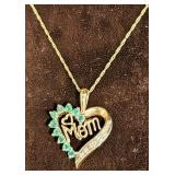 10KT Gold Necklace w Heart Mom Pendant