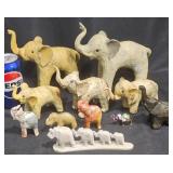 Carved Elephant Figurines w Varied Materials
