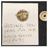 10K Gold & Ruby Boeing 10-Year Anniversary Pin