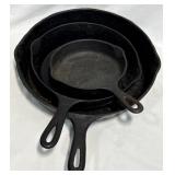 3 Cast Iron Skillets - Wagner & Griswold