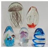 5 Art Glass Egg Paperweights