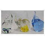 3 Art Glass Elephant Figurine Paperweights