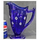 Fenton Hand-Painted Cobalt Blue Glass Pitcher