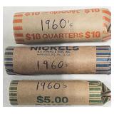 3 Coin Rolls 1960s ï¿½ Quarters, Nickels & Dimes