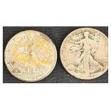 2 US Walking Liberty Half Dollars - 1944, 1945